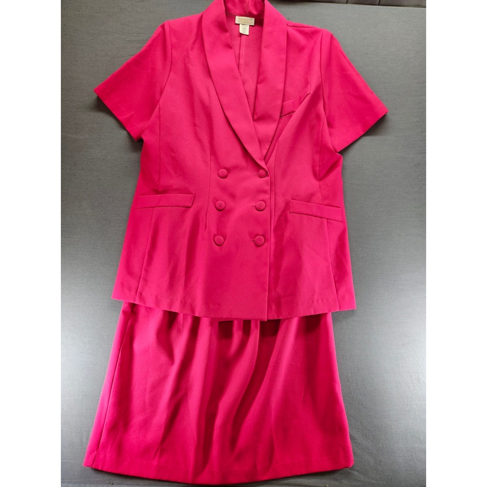 Roamans Vintage Hot Pink 2 Piece Skirt Suit Set Short Sleeve Blazer Skirt A6